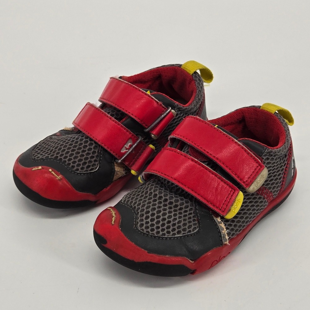 Plae Ty Kids Sneakers Red Black Grey Mesh Double Strap Low Top Shoes Size 8 US